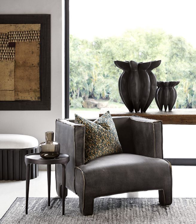 Anderson Chair lifestyle image plus lotus vases
