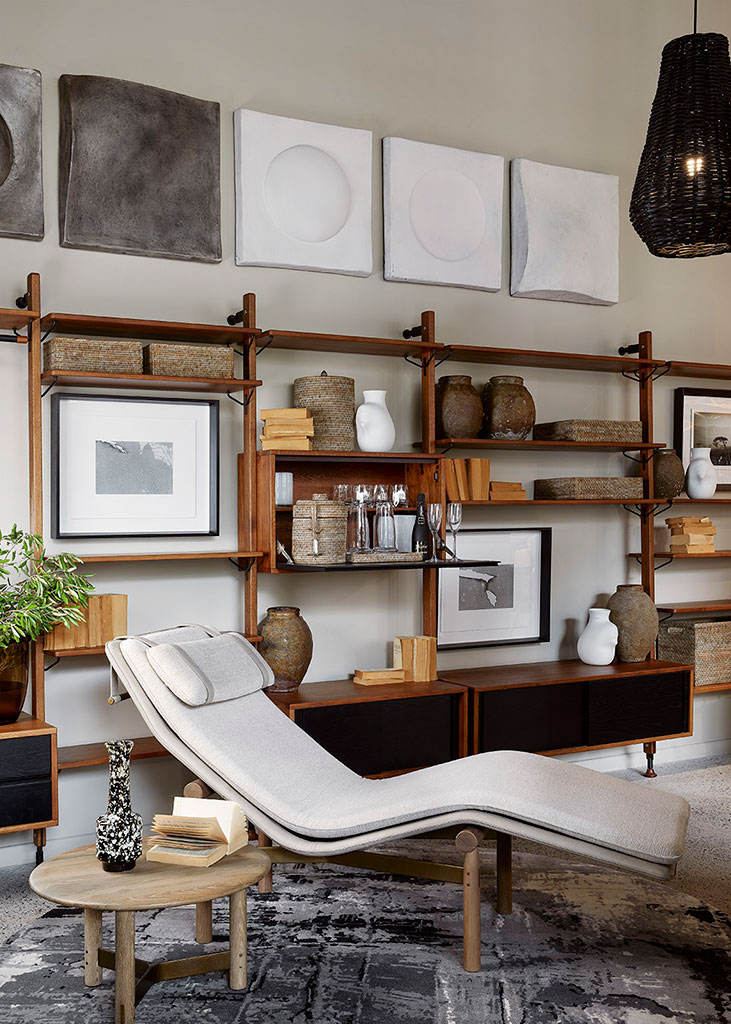 Showroom setting Stilt Chaise and Theo wall unit