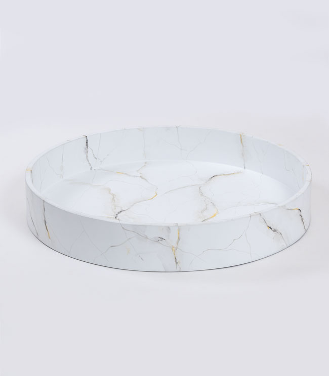 Tray Catarina - Round - Lacquer White Marble look