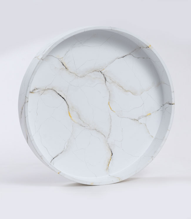 Tray Catarina - Round - Lacquer White Marble look