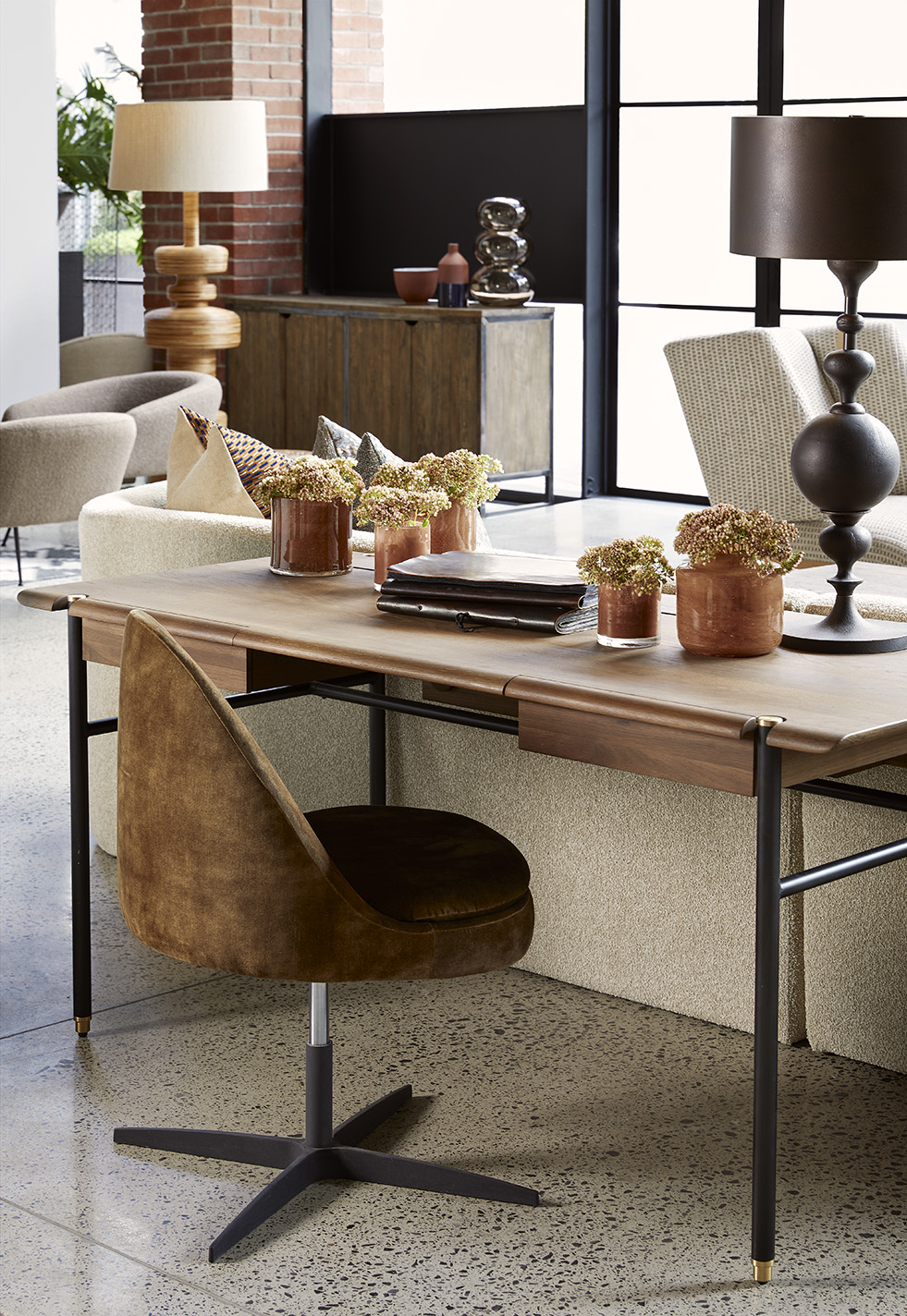 Showroom setting with Mino office and Stacking Desk