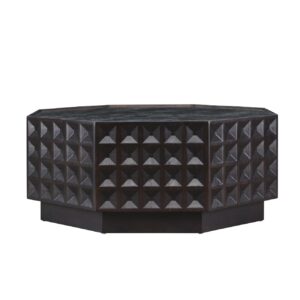 Octogan Coffee Table - Oak Blue Stone Top Dia103cm