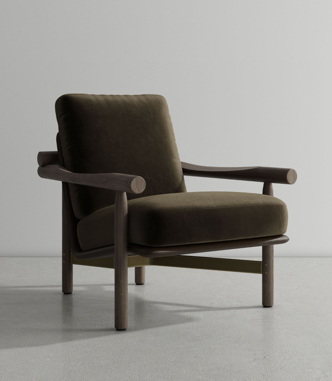 Stilt Armchair - Dry Oak - Choc Leath Fler Forest (2)
