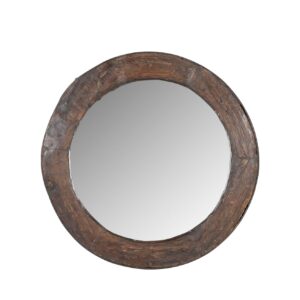 Handcarved Wheel Mirror - Wood - Unique Dia105xD8cm