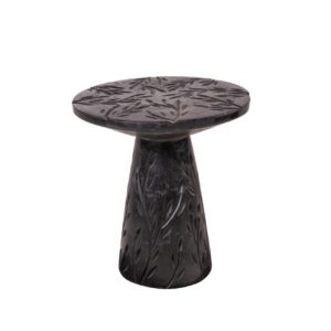 Leaf Side Table - Carved - Dark Wood - Dia50xH50cm