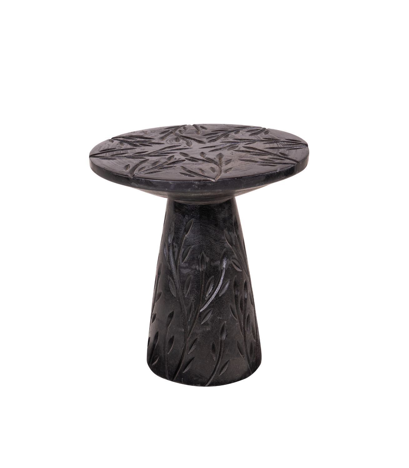 Leaf Side Table - Carved - Dark Wood - Dia50xH50cm