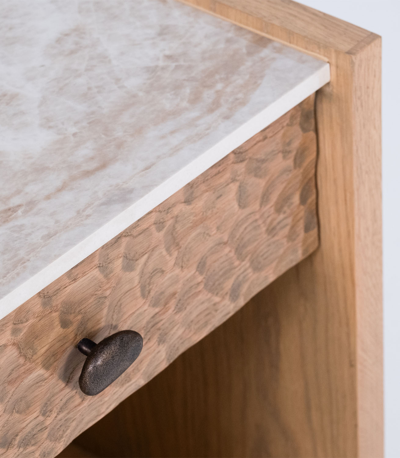 Uli Bedside Table - Oak - Stone Top - U-shaped - Image 4